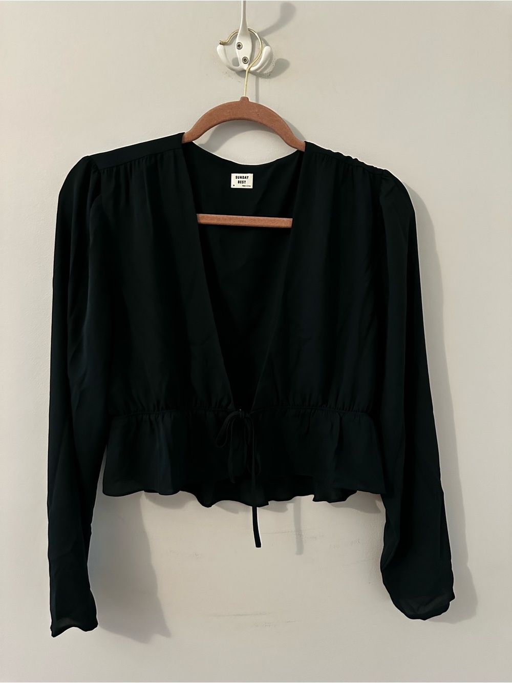 Sunday Best Black Tie-Front V-Neck Blouse